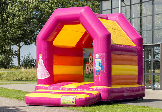 Midi springkasteel in prinses thema te koop in een kleuren combinatie van roze en geel voor kinderen. Koop springkastelen online bij JB Inflatables Nederland