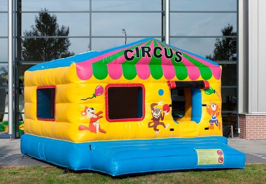 Opblaasbaar ballenbak in circus thema met op het dak een 3D-object en op de wanden leuke afbeeldingen kopen. Bestel springkussens online bij JB Inflatables Nederland 