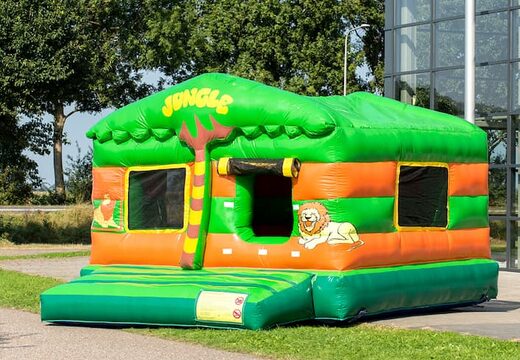 Groot overdekt ballenbak luchtkussen in thema jungle voor kinderen. Bestel luchtkussens online bij JB Inflatables Nederland 