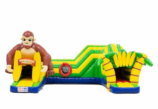 Groot gorilla springkussen met obstakals, een klimhelling en glijhelling kopen voor kinderen. Bestel springkussens online bij JB Inflatables Nederland