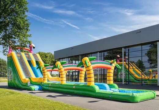 Koop Drop & Slide Jungle Springkussen met dubbele glijbaan voor kinderen. Bestel opblaasbare springkussens online bij JB Inflatables Nederland