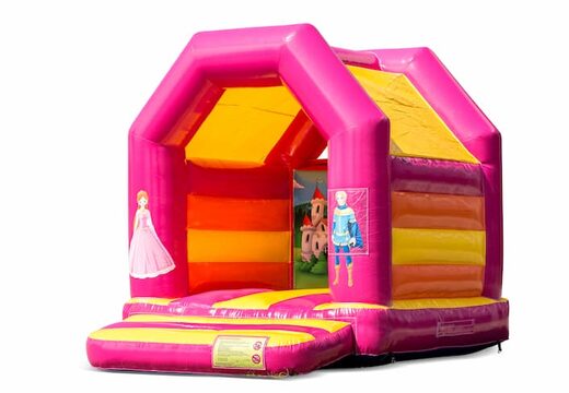 Midi springkussen kopen in een kleuren combinatie van roze en geel in prinses thema voor kinderen. Bestel springkussens online bij JB Inflatables Nederland