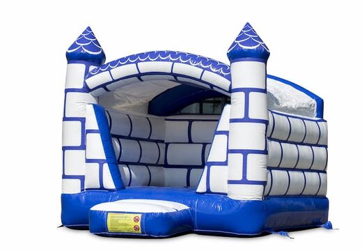 Mini overdekt springkussen in kasteel thema in een kleuren combinatie van blauw en wit te koop. Koop springkussens online bij JB Inflatables Nederland