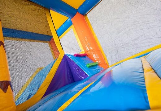 Opblaasbaar Multi Splash Bounce Flamingo luchtkussen met waterbadje te koop in thema flamingo voor kinderen bij JB Inflatables