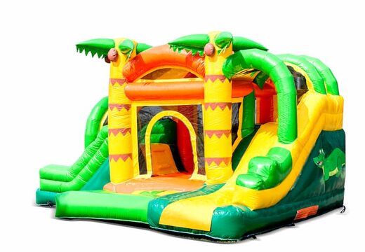 Klein overdekt opblaasbaar multiplay springkussen met glijbaan kopen in thema jungle voor kinderen. Bestel opblaasbare springkastelen online bij JB Inflatables Nederland