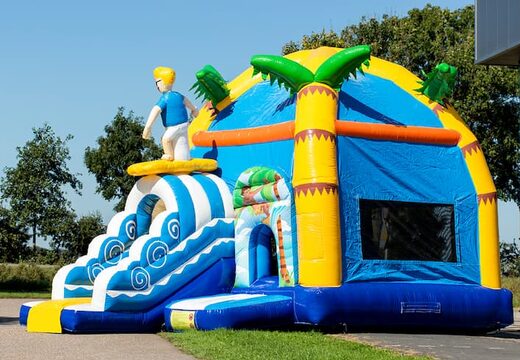 Bestel opblaasbaar maxifun springkussen met dak in strand thema voor kids bij JB Inflatables Nederland. Koop springkussens online bij JB Inflatables Nederland