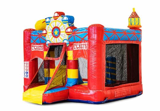 Koop mini opblaasbare springkussen met glijbaan in circus thema voor kinderen. Bestel opblaasbare springkussens bij JB Inflatables Nederland
