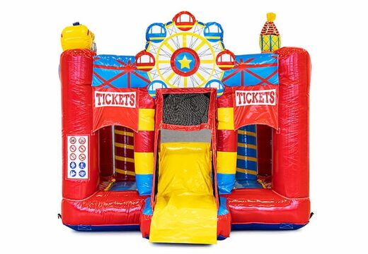 Mini opblaasbare springkussen met glijbaan in thema circus kopen voor kinderen. Bestel opblaasbare springkussens online bij JB Inflatables Nederland