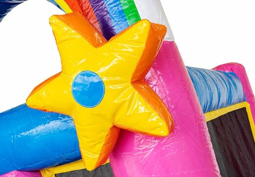 Kleine opblaasbare springkasteel met glijbaan in thema unicorn te koop voor kinderen. Bestel opblaasbare springkastelen online bij JB Inflatables Nederland