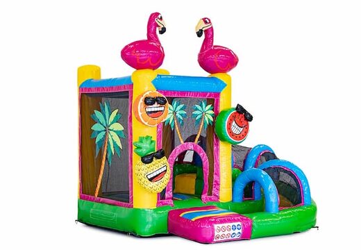 Mini opblaasbare multiplay springkasteel in flamingo thema te bestellen voor kinderen. Bestel opblaasbare springkastelen online at JB Inflatables Nederland