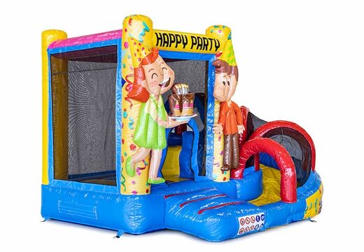 Klein overdekt opblaasbaar springkasteel met glijbaan kopen in thema feest party voor kinderen. Bestel opblaasbare springkastelen online bij JB Inflatables Nederland