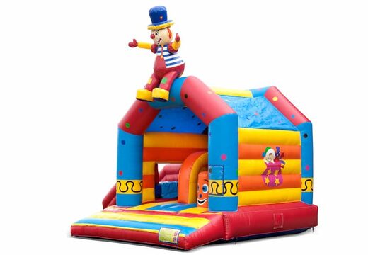 Opblaasbaar overdekt multiplay multifun springkussen met glijbaan kopen in thema clown voor kinderen. Bestel online springkussens bij JB Inflatables Nederland