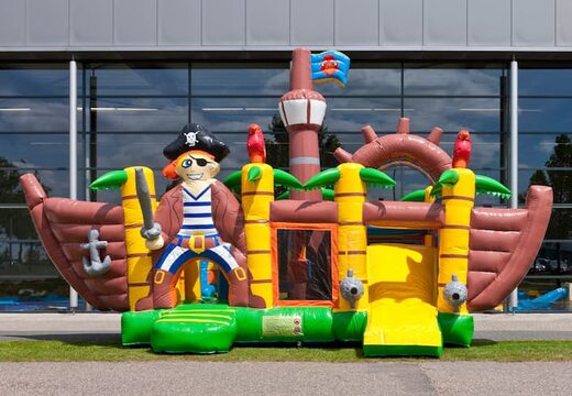 Medium opblaasbare multiplay springkasteel in piratenschip thema te bestellen voor kinderen. Bestel opblaasbare springkastelen online at JB Inflatables Nederland