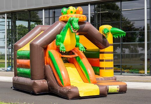 Koop opblaasbare slide combo springkussen met glijbaan in dinosaurus thema voor kinderen. Bestel springkussens bij JB Inflatables Nederland