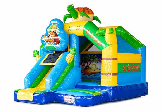 Opblaasbare slide combo hawaii springkussen kopen voor kinderen. Bestel nu opblaasbare springkussens met glijbaan bij JB Inflatables Nederland