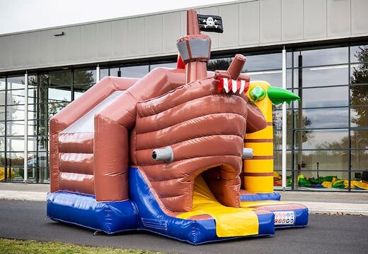 Opblaasbare springkussen te koop in piraat thema voor kinderen. Bestel nu opblaasbare springkussens met glijbaan bij JB Inflatables Nederland