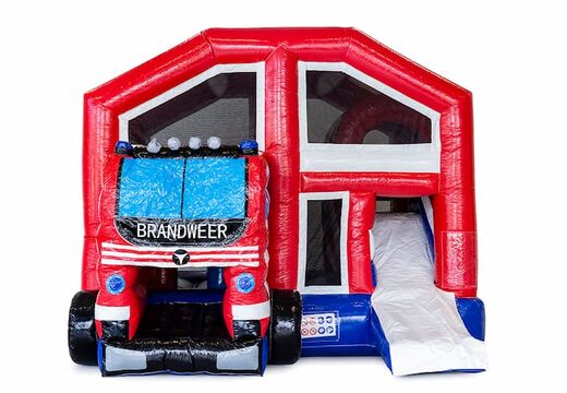 Multiplay springkasteel met slide in thema brandweer bestellen voor kinderen. Koop opblaasbare springkastelen online bij JB Inflatables Nederland