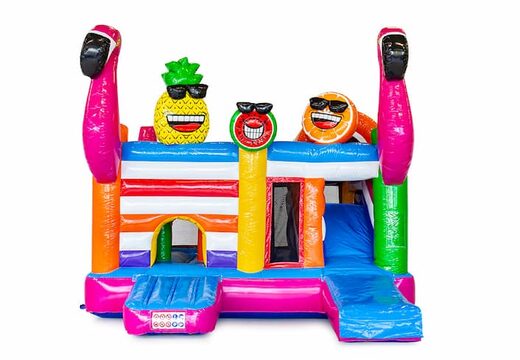 Multiplay springkasteel met slide in thema flamingo bestellen voor kinderen. Koop opblaasbare springkastelen online bij JB Inflatables Nederland