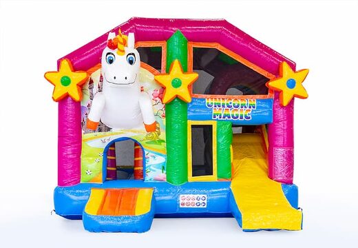 Medium opblaasbare multiplay springkasteel in unicorn thema te kopen voor kinderen. Bestel opblaasbare springkastelen online at JB Inflatables Nederland