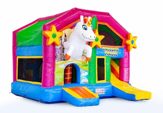 Bestel medium opblaasbare unicorn springkussen met glijbaan voor kinderen. Koop opblaasbare springkussens online at JB Inflatables Nederland 