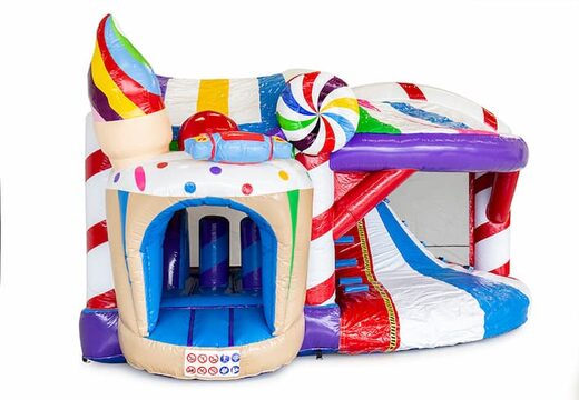 Koop medium opblaasbare candyland springkasteel met glijbaan voor kinderen. Bestel opblaasbare springkastelen online at JB Inflatables Nederland 