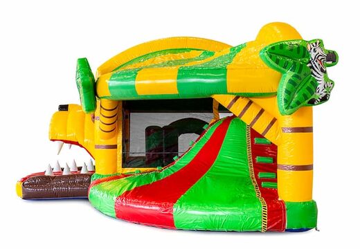 Springkussen in jungle thema met glijbaan en met binnenin 3D objecten bestellen voor kinderen.  Koop opblaasbare springkussens online bij JB Inflatables Nederland