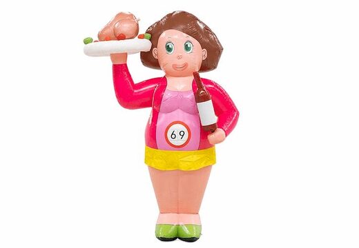 opblaasbare sarah pop bourgondier met fles en eten in de handen kopen