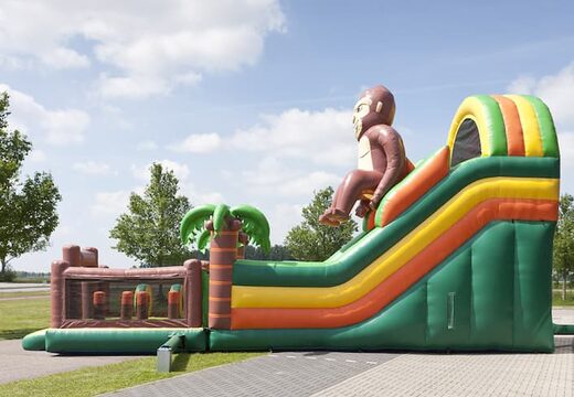 De opblaasbare glijbaan in gorilla thema met een plonsbad, indrukwekkend 3D object, frisse kleuren en de 3D obstakels bestellen voor kids. Koop opblaasbare glijbanen nu online bij JB Inflatables Nederland