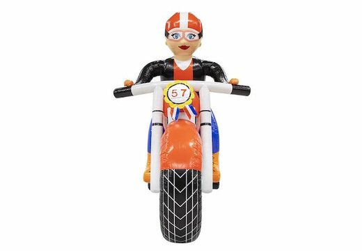 Opblaasbare Sarah op rode motor die extra groot is kopen