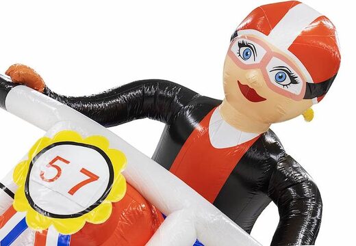 Opblaasbare Sarah op rode motor die extra groot is te koop