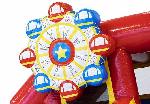 Opblaasbaar springkussen met glijbaan in in rollercoaster thema kopen voor kinderen