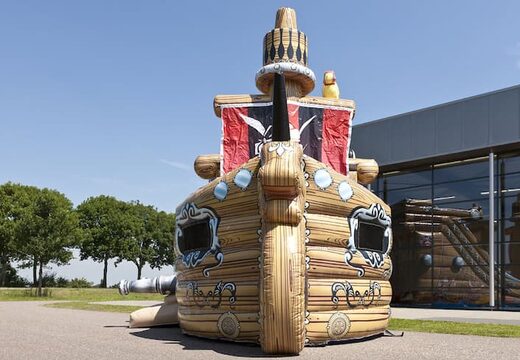Opblaasbare glijbaan in thema piratenschip, een opvallende vorm met coole 3D-objecten en fullcolour prints online bestellen voor uw kids. Koop opblaasbare glijbanen nu online bij JB Inflatables Nederland