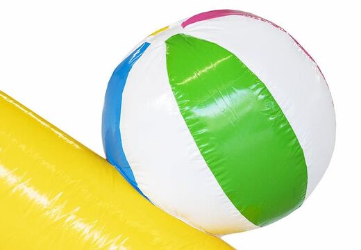 Opblaasbaar springkussen duck world geel blauw met eend erop te koop voor kinderen