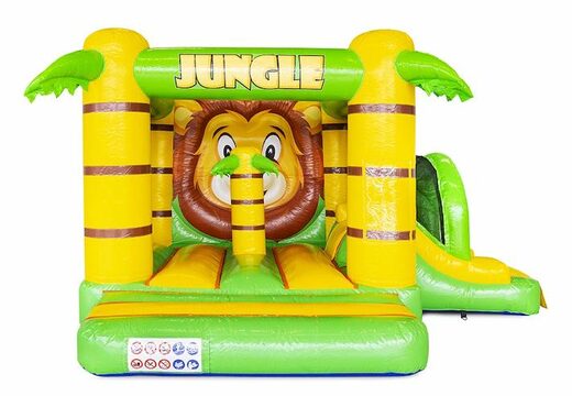 compacte opblaasbaar springkussen met glijbaan in jungle thema te koop voor kinderen