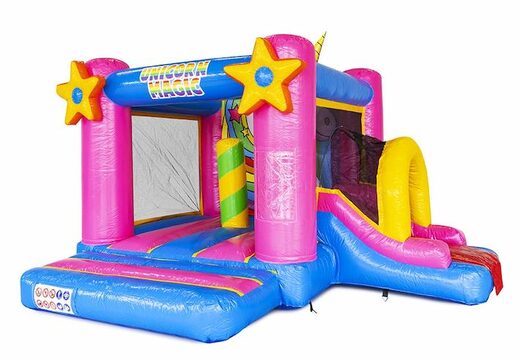 klein opblaasbaar springkussen met glijbaan in unicorn thema bestellen