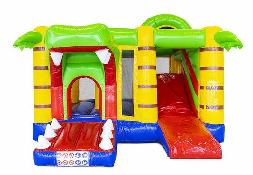 Opblaasbaar springkussen met glijbaan in krokodillen thema te koop voor kinderen