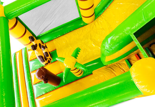 Jungle glijbaan opblaasbaar met springkussen gedeelte en obstakels te koop voor kinderen