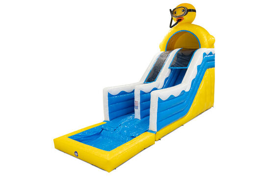 Koop opblaasbare 4 in 1 glijbaan in thema Rubber Duck voor kinderen. Bestel opblaasbare glijbanen nu online bij JB Inflatables Nederland