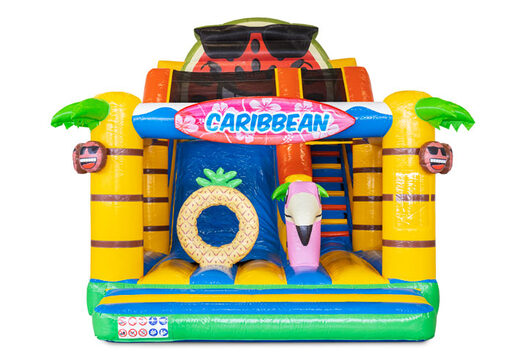 Opblaasbaar Multi Slide luchtkussen met glijbaan bestellen in thema Caribbean voor kinderen. Koop opblaasbare luchtkussens online bij JB Inflatables Nederland