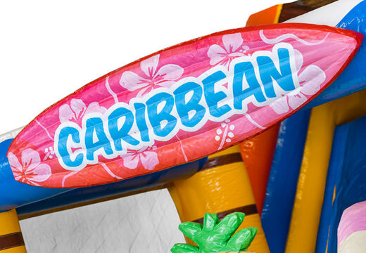 Opblaasbaar Multi Slide springkasteel met glijbaan kopen in thema Caribbean voor kinderen. Bestel opblaasbare springkastelen online bij JB Inflatables Nederland