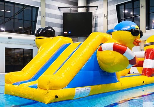 Glijbaan van zwembad stormbaan in bad eend thema