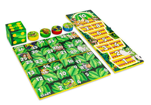 Kleurrijk spellenset achterkant van Softplay in Jungle Dino thema