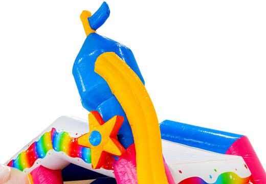 3D figuur op springkussen Dubbelslide torentje met paardenstaart thema unicorn