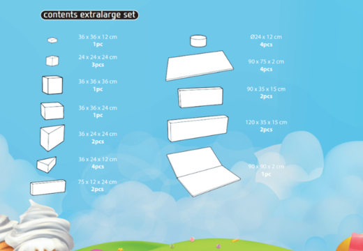 Inhoud van Softplay XL set in Candy thema van JB Meppel bestellen