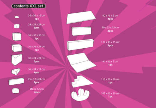 Inhoud van Softplay XXL set in Comic thema JB Inflatables in Meppel