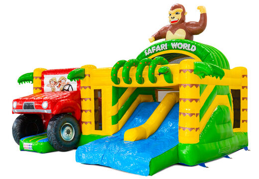 Multiplay Dubbelslide springkussen met twee glijbanen in safari gorilla thema