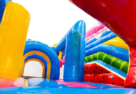 Binnenkant van springkussen Dubbelslide Multiplay blauw geel rood