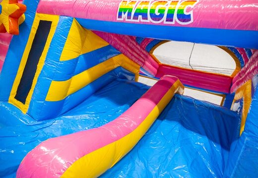 Glijbaan blauw geel roze van springkussen Multiplay dubbelslide kopen bij JB