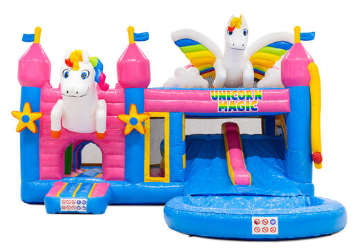 Multiplay Dubbelslide springkussen met twee glijbanen in Unicorn thema