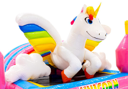 3D figuur op springkussen Dubbelslide unicorn met regenboogvleugels thema Unicorn